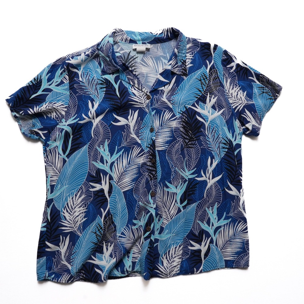 Bishop‎ St Apparel Womens Large Blue Tropical Hawaiian Button Up Shirt